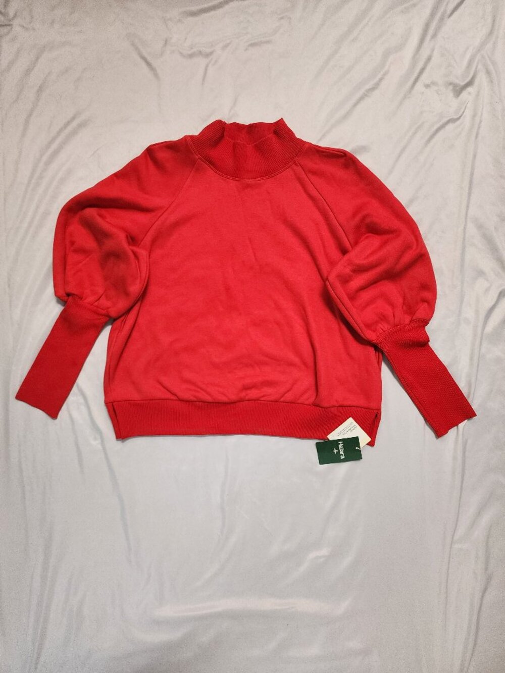 NWT Halara Red Mock Neck Puff Balloon Sleeve Sweatshirt Size M